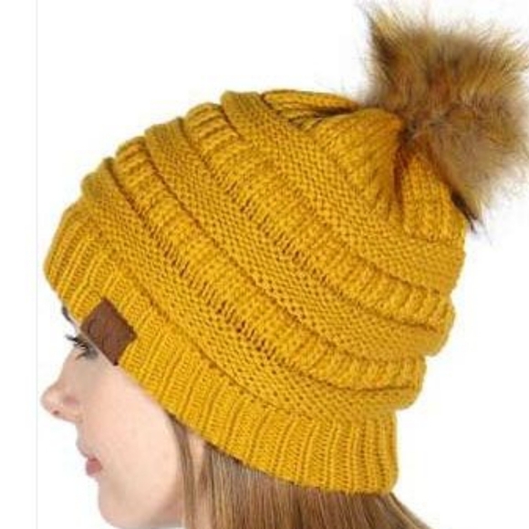 NWT C.C The Original Beanie Mustard With Pom pom - Picture 1 of 5
